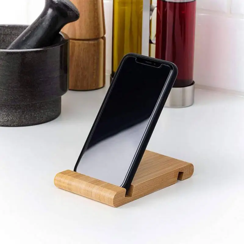 Holz Telefonst änder Holz Doppels chlitz Tablet Ständer mit stabiler Basis Holz Handy halter keine Grate für Smartphone Tablet Desktop