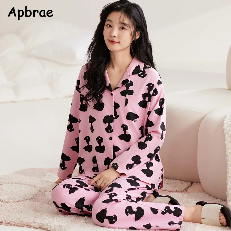 Tulip Print Pajamas for Women Autumn Winter Long Sleeves Cotton Pajama Sets Simple Style Sleepwear Woman Cardigan Nightwear