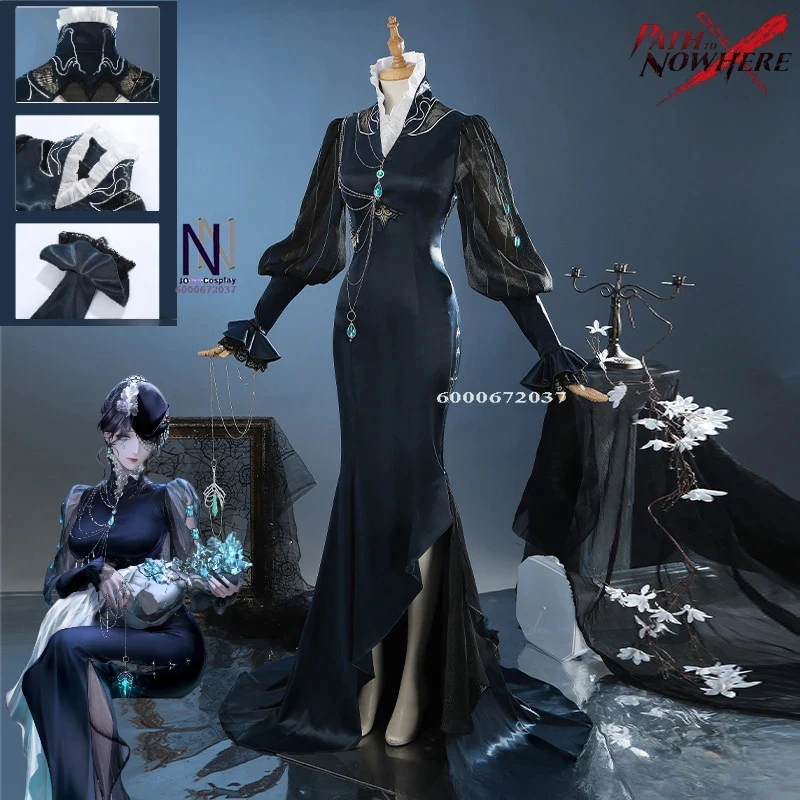 

Game Path To Nowhere Jelena Cosplay Costume Anime Clothes Slim Black Fishtail Dress for Women Set Halloween Party Fashiox,3;b'2.