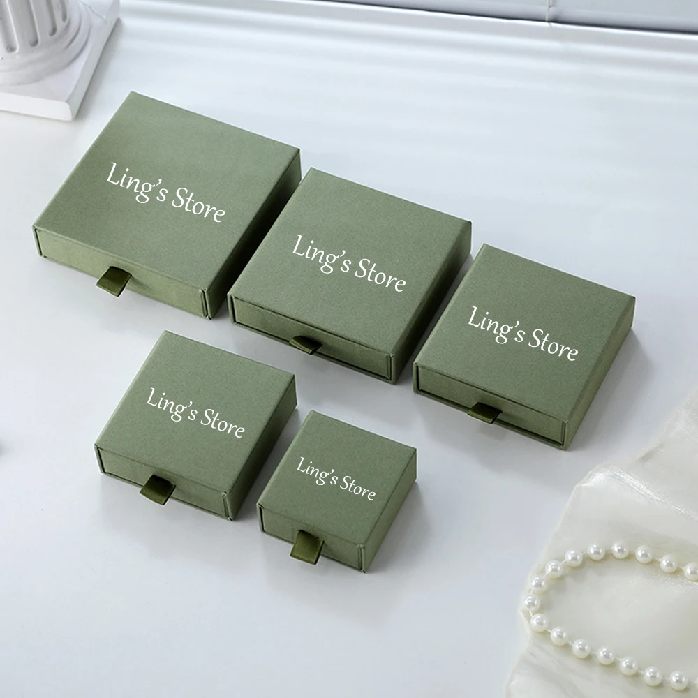 

50pcs Chic Custom Logo Jewelry Paper Drawer Box Personalized Small Ring Earrings Necklace Pendant Packaging Bulk Cardboard Boxes