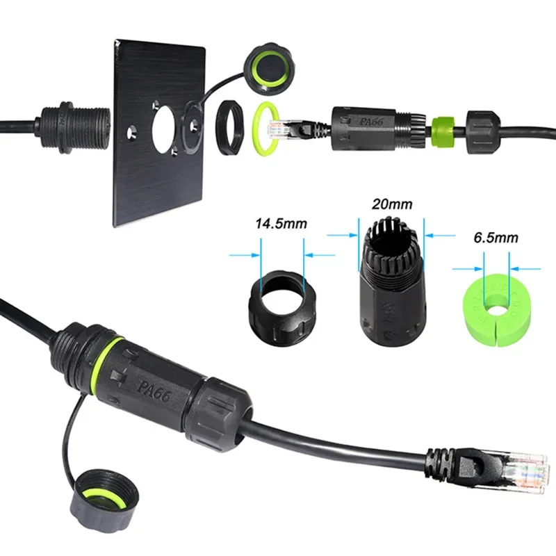 Waterproof RJ45 CAT6 Network Connector M20 Cable Joint Outdoor IP68 Breeding Intelligent Equipment Network Plug with Wire 1pc