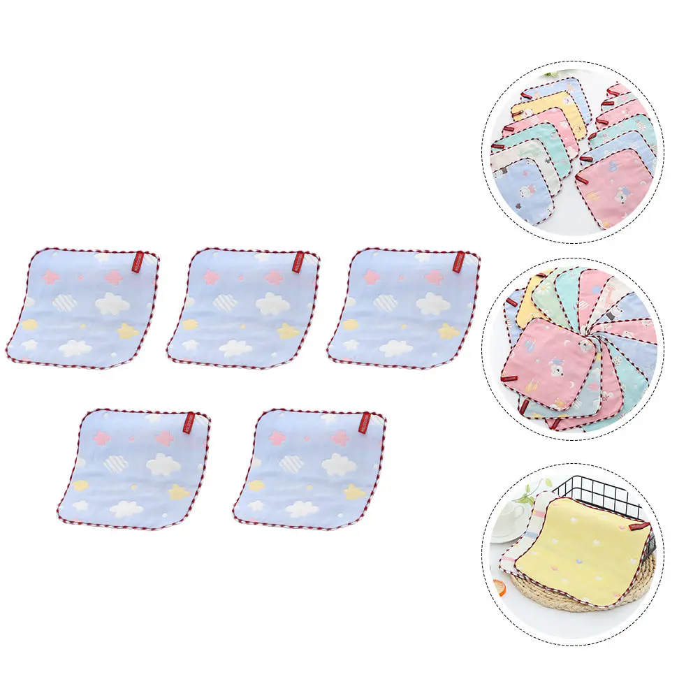 5pcs Cotton Small Towel Square Reusable Child Gauze Kids Wiping Kindergarten Baby Hand Washable Soft Durable Absorbing