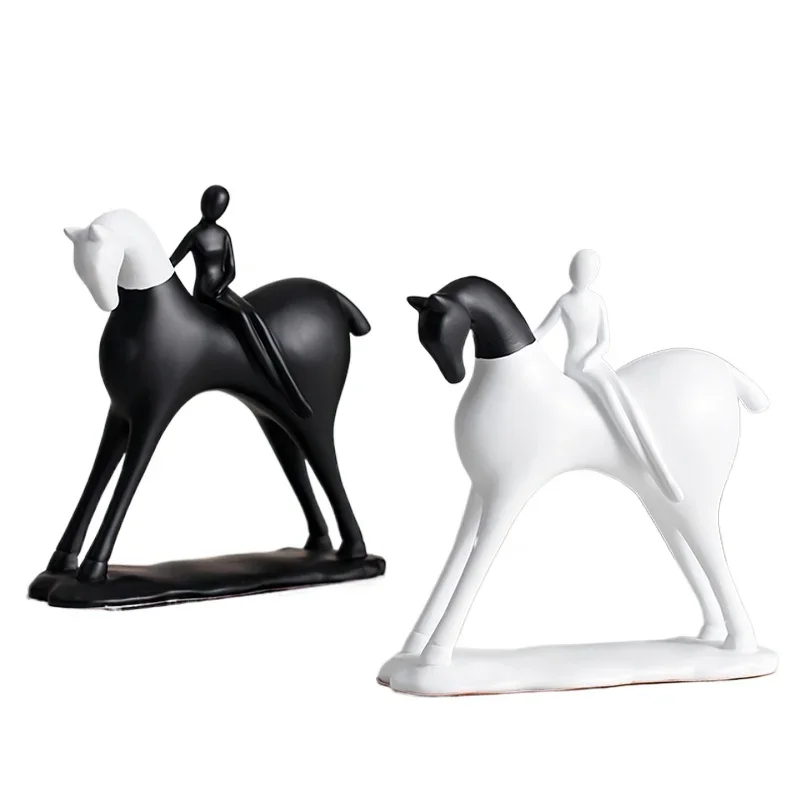 Modern black and white abstract horse art figure ornaments, light luxury home decor, living room wine cabinet decorations