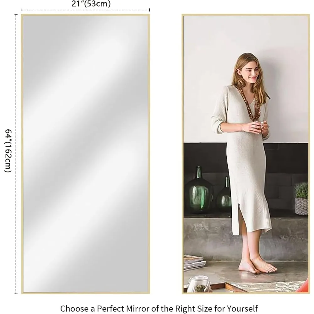 Ganzkörperspiegel mit Aluminiumrahmen 64 x 21, freistehend oder an der Wand montiert, Ganzkörperspiegel für Zuhause und Ankleidezimmer
