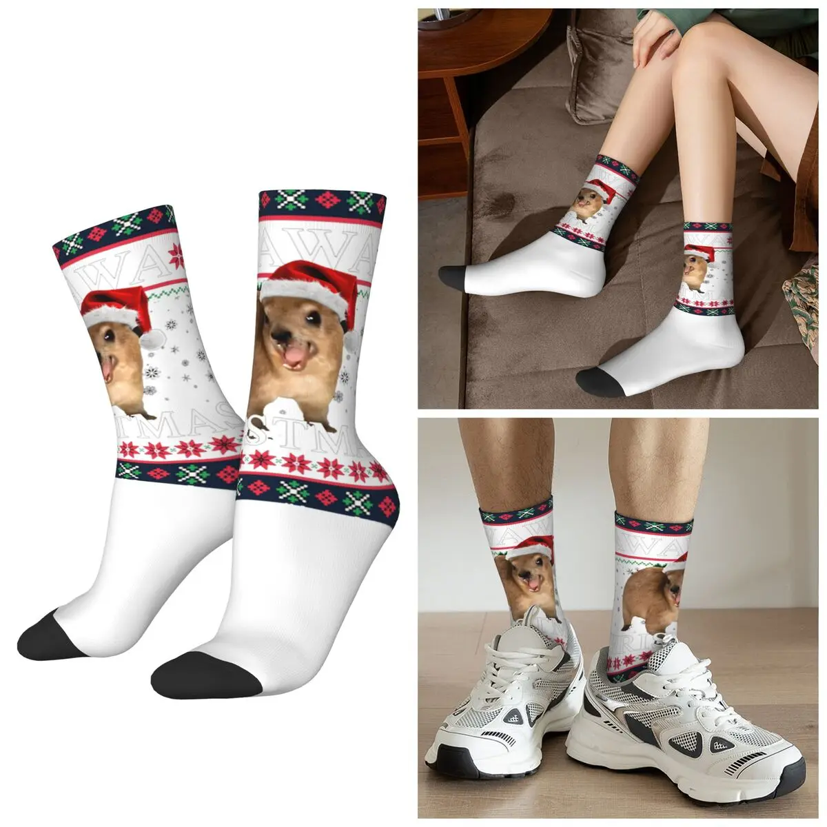 All Seasons Rock Hyrax Merry Christmas Ugly Style Socks Sport Middle Tube Sock Super Soft Stockings for Men Women Christmas Gift
