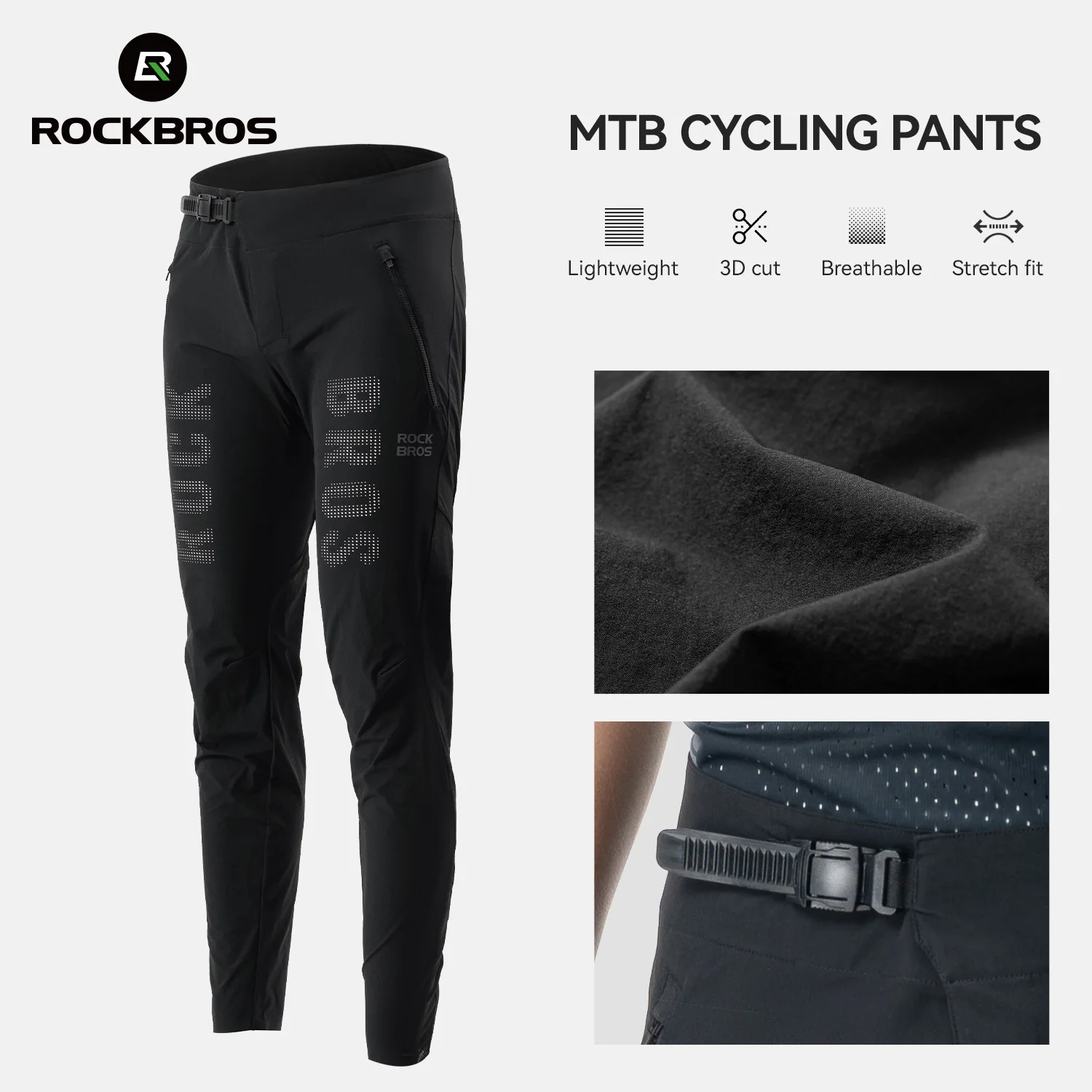 ROCKBROS Spring Autumn Cycling Pants Lightweight Breathable Trousers Quick Release Buckle Long Pants Men Outdoor Sports Pants