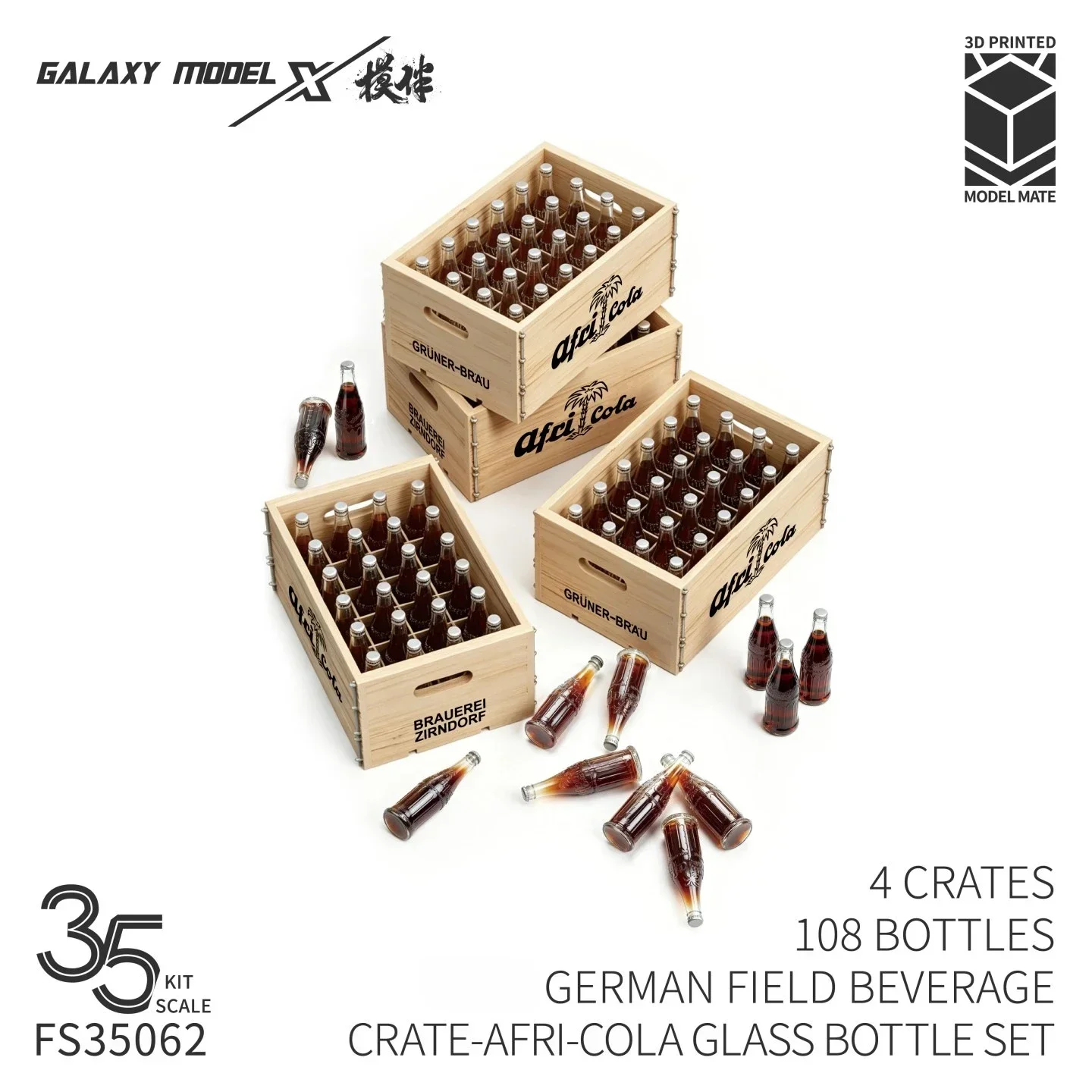 Galaxy 4 Crates 108 Bottles German Field Beverage Glass Bottle Set 3D Printed Resin for Military Model Making Hobby Diorama