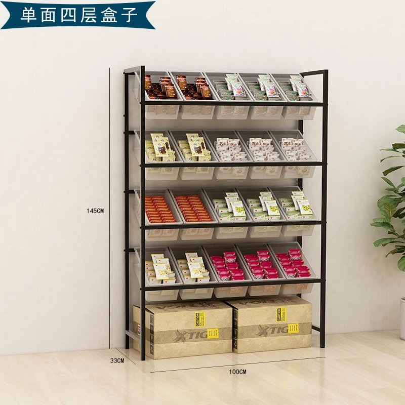 commissary supermarket bulk goods scale bulk snacks dried candy food store against the wall multi-layer display shelves