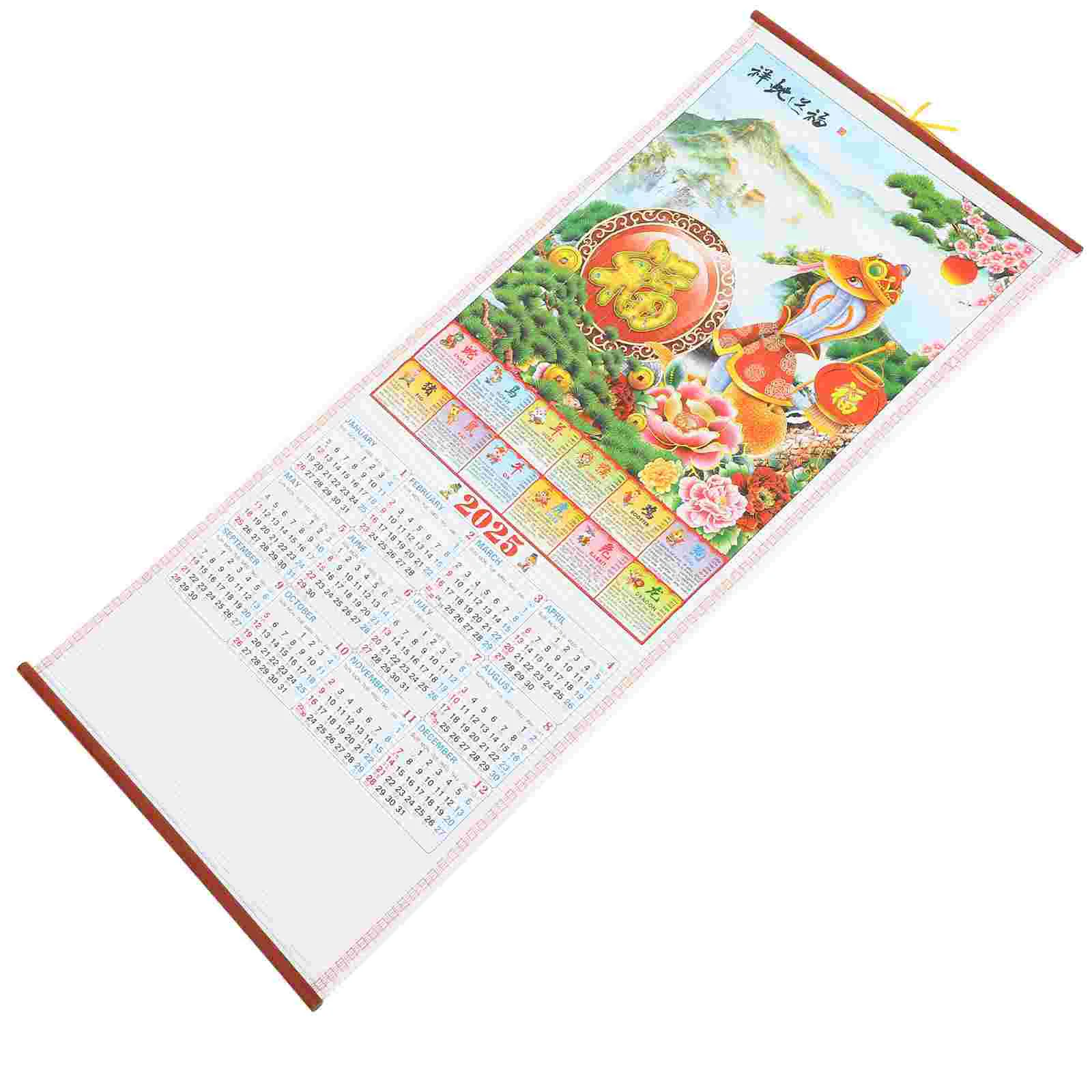 

Year of The Snake Wall Calendar Clear Printed Hanging Chiense Scroll Delicate Monthly Daily Leaflet Zodiac Office for