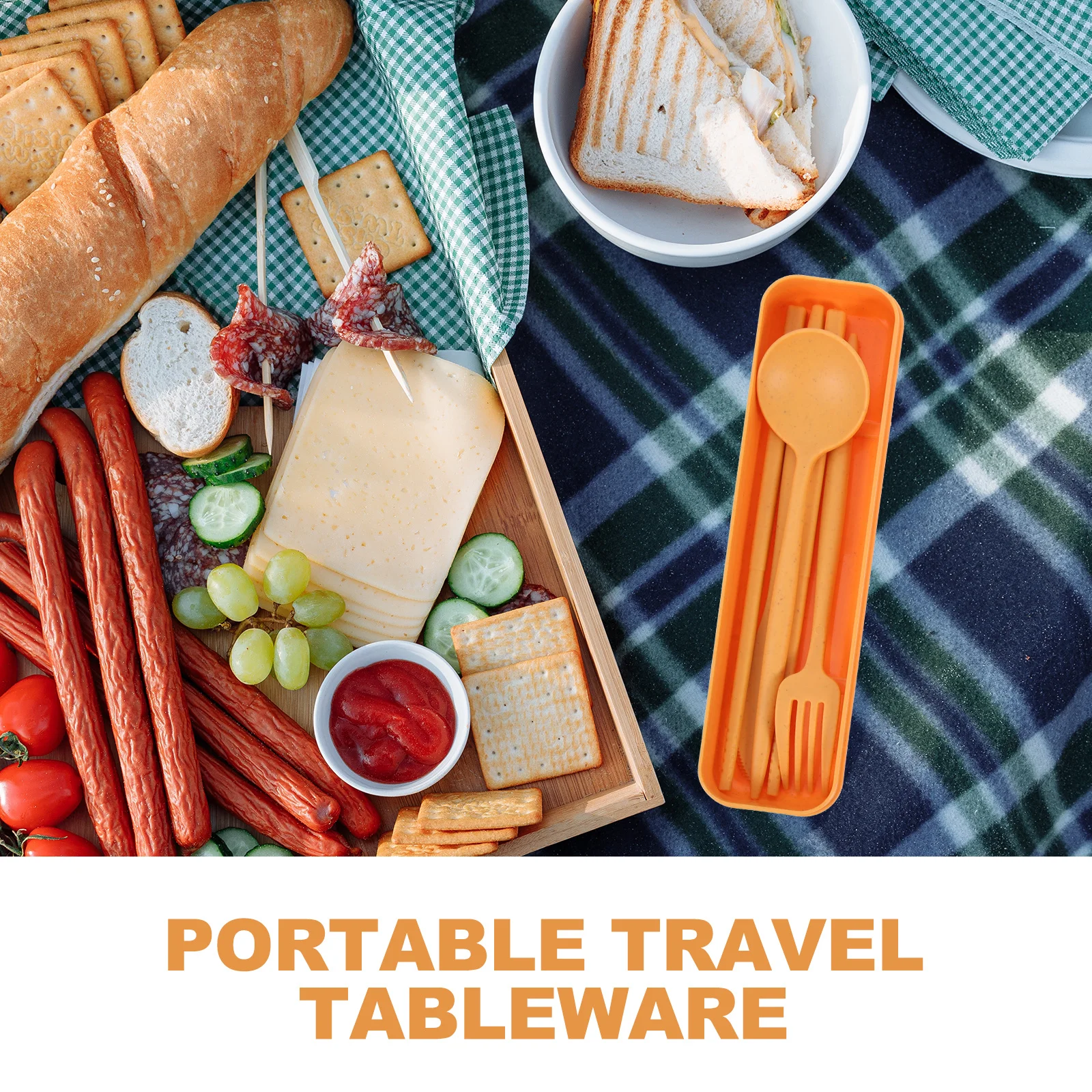 

2 Sets Outdoor Travel Tableware Good Workmanship Cutlery Portable Kit Office Use Camping PP Material Dinnerware Wheat Straw
