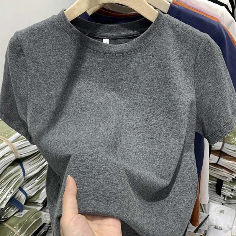 Women's Short Sleeve T-Shirt Cotton Loose Fit Shoulder round Neck Basic Summer Purple Potato Color Commute Style Regular Length