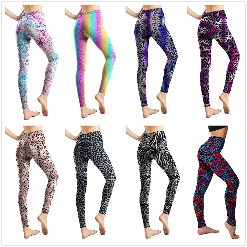 Women Skin Friendly Soft Digital Printing Leggings Animal Print Leopard Print Snake Print Nine-point Pants Flower Pants