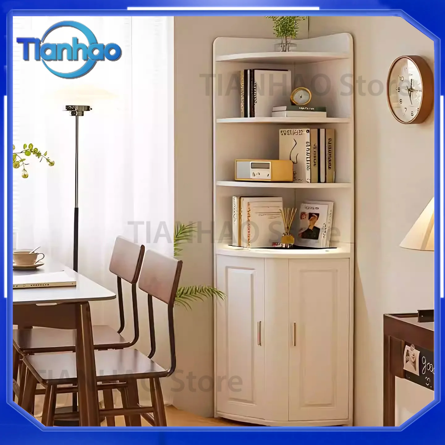 Corner Shelf Unit for Home Use Triangle Bookcase and Storage Cabinet for Living Room Bedroom