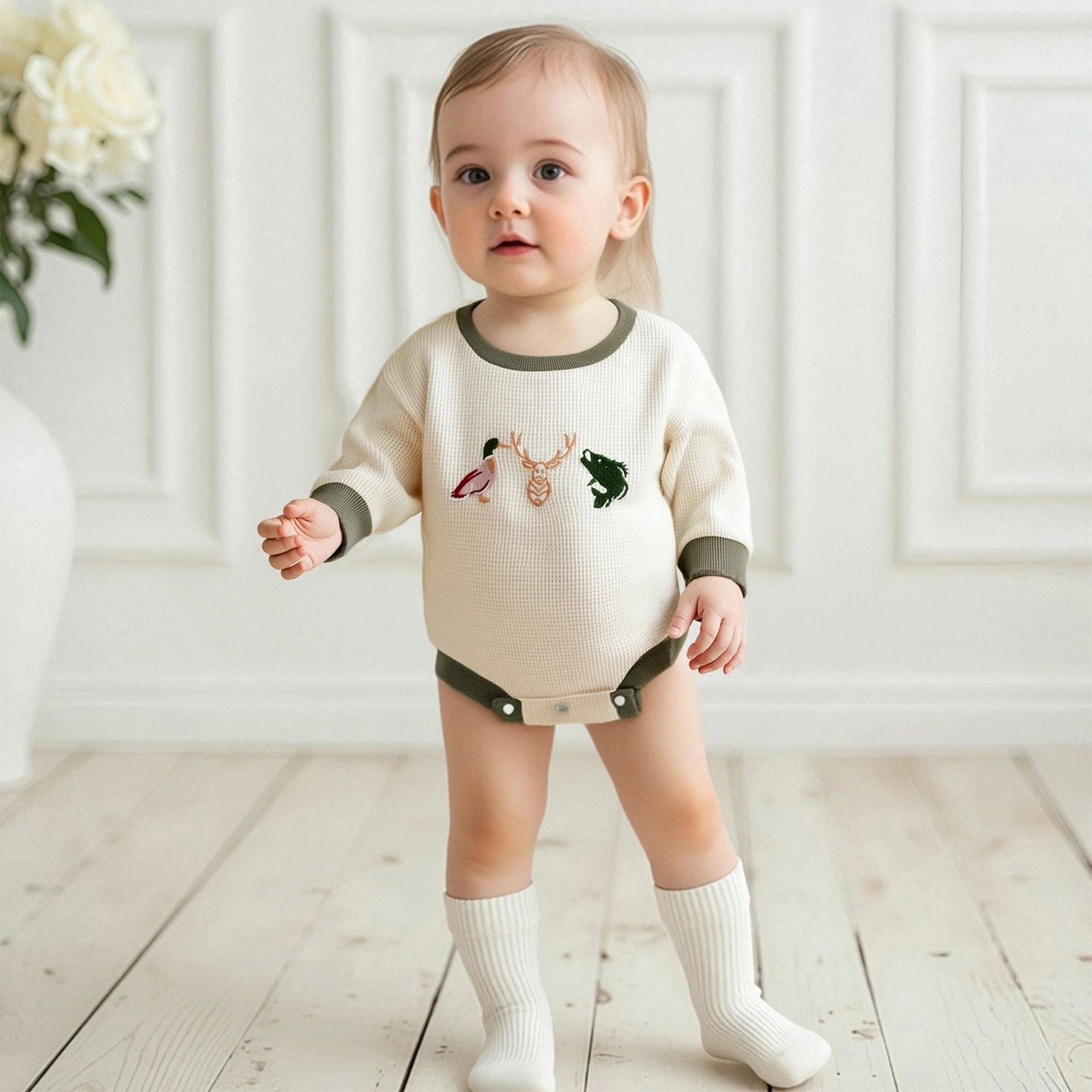 Baby Boy Girl Sweatshirt Romper Duck Reindeer Crew Neck Long Sleeve Jumpsuit Cute Fall Clothes 0-18m