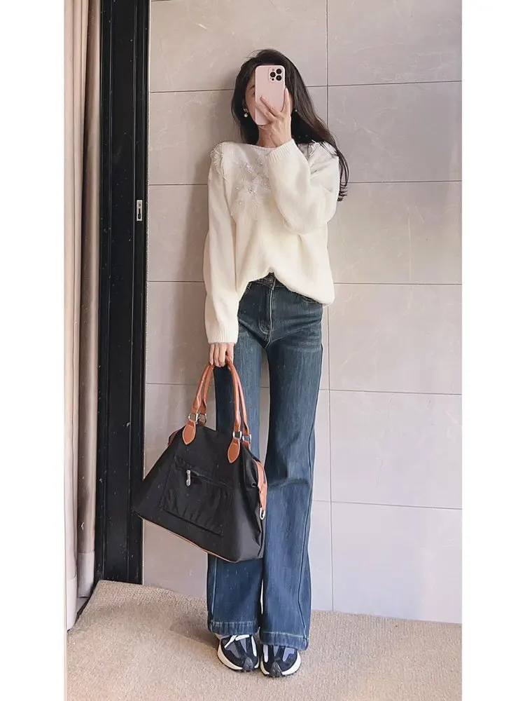 

Синие джинсовые джинсы с высокой талией и эластичной подкладкой, женские повседневные хлопковые брюки на зиму