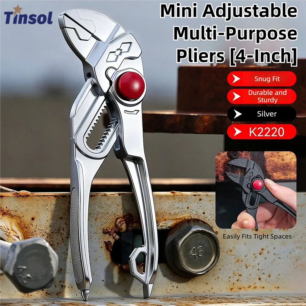 TINSOL 4-inch mini wrench and water pump pliers, multi-position adjustable, household tool for holding pipes and screwing