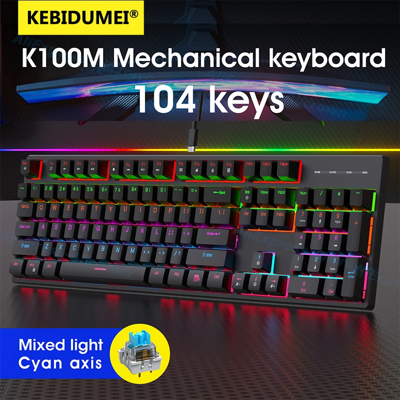 

Mechanical Keyboard K104 Backlit Wired RGB Gaming Keyboard Cyan Axis Keycaps for PC Laptop Desktop Esports Ergonomics Keyboard