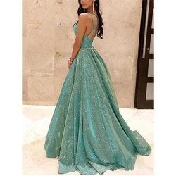 Sexy Strap V Neck Halter Glossy Guest Graduation Celebrity Evening Floor Length Dress Elegant Luxurious Women Corset Party Dress