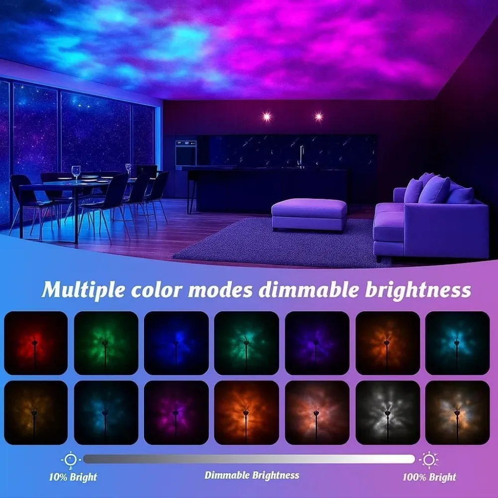 جهاز عرض الأضواء الشمالية مع جهاز تحكم عن بعد بتأثير موجة ديناميكية 16 لونًا لديكور الغرفة #4