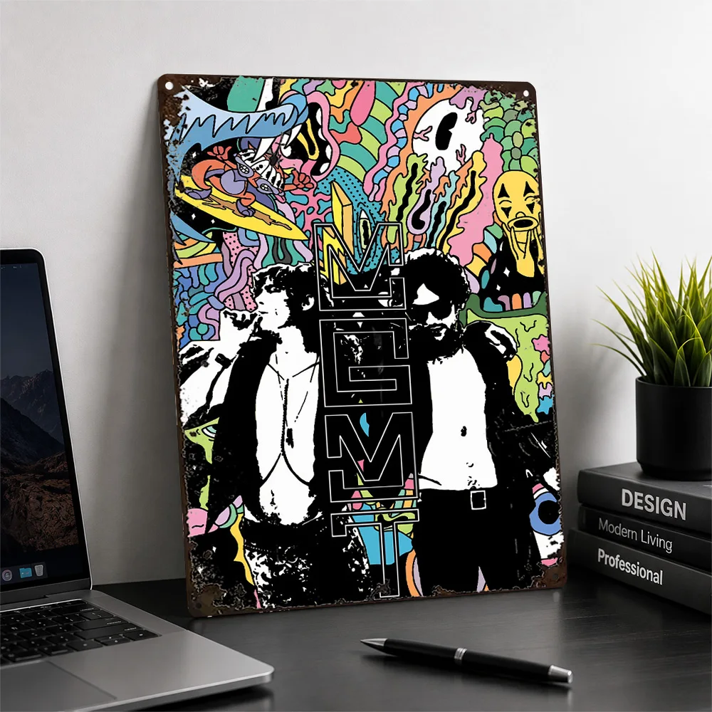 MGMT Character Collage Textured Metal Poster Psychedelic Wall Art For Bedroom Customized Aluminum Sign Album Collector Gift Idea