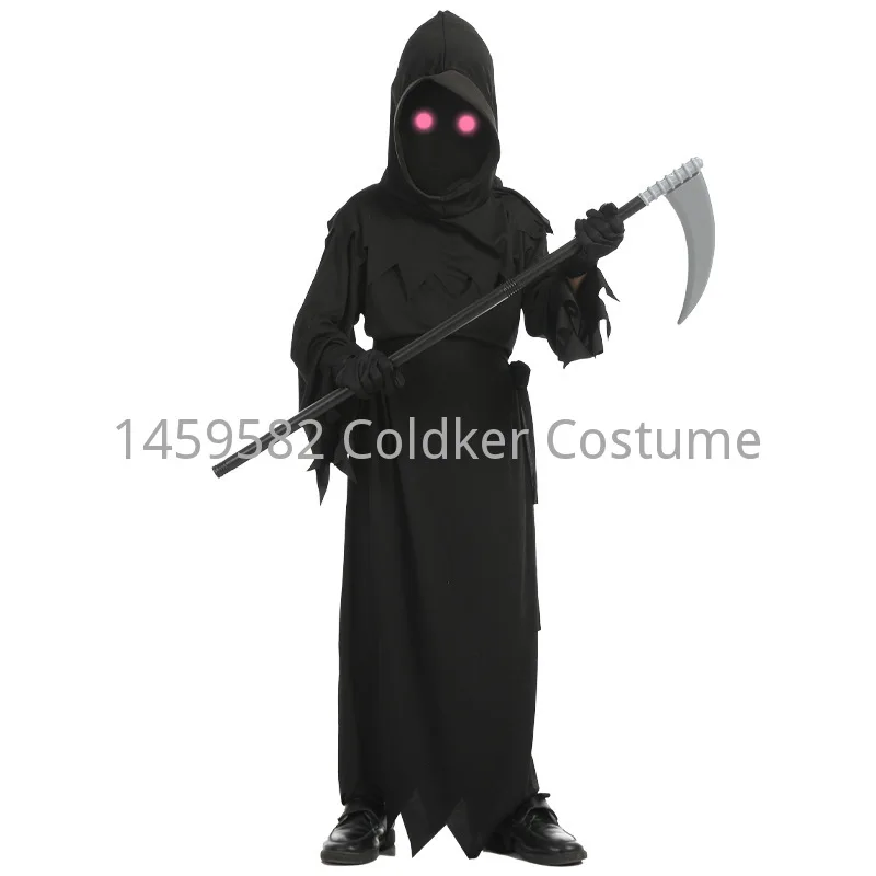 Halloween Children's Horror Skeleton Ghost Red Eye Death Costume Sickle Ghost Dark Messenger Ghost Costume Suit