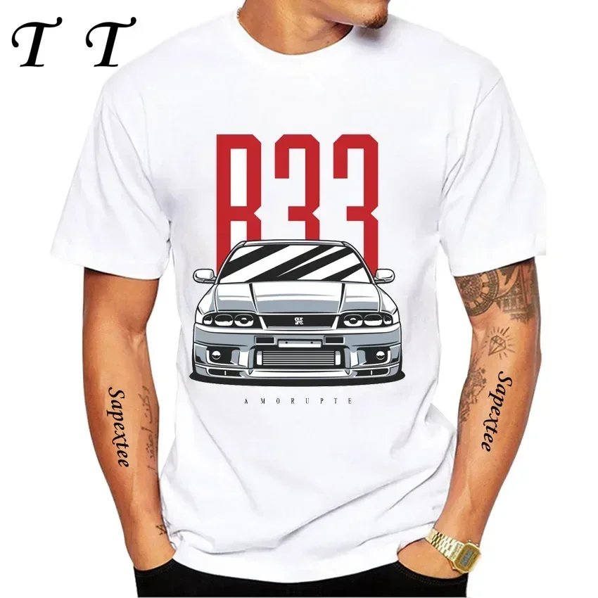

New Summer Men Short Sleeve JDM Legend NISSIA Skyline R34 R33 GTR Evolution Car Print T-Shirt Boy Casual Tops Fashion White Tees