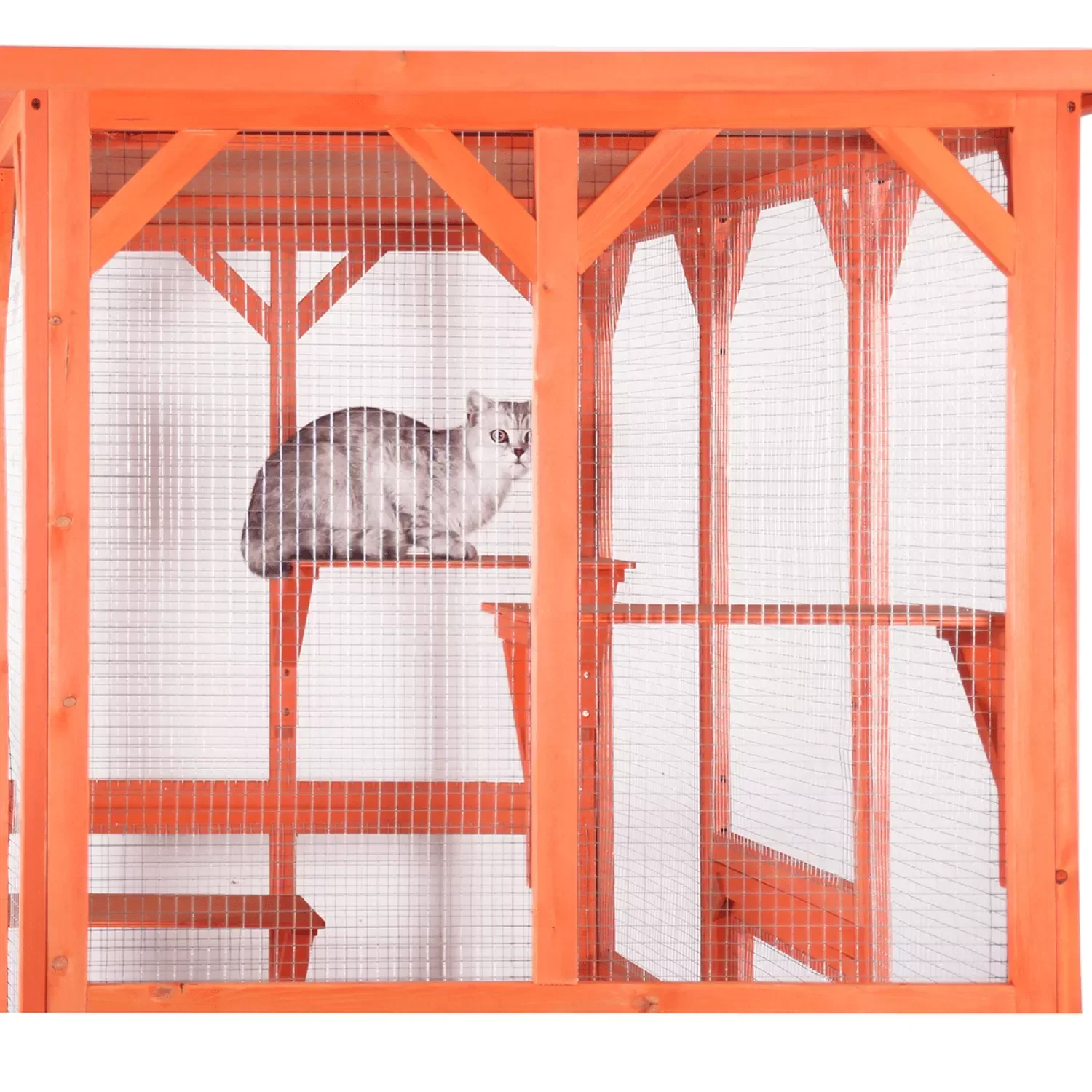 Wooden Cat House Huge Cage Outdoor Catio Kitty Enclosure Cat Condo Playpen with Platforms