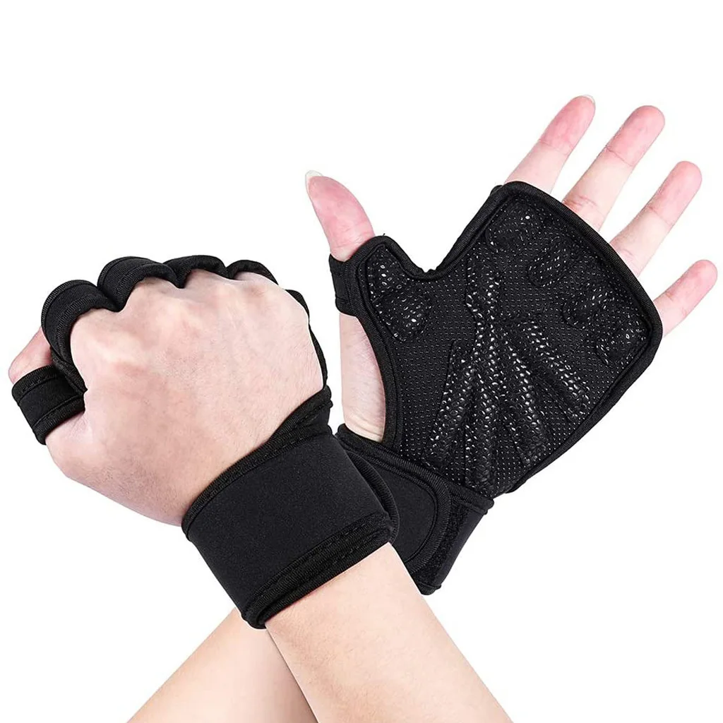 

WOSWEIR Half Finger Gym Fitness Gloves Hand Palm Protector with Wrist Wrap Support Crossfit Workout Power Weight Lifting