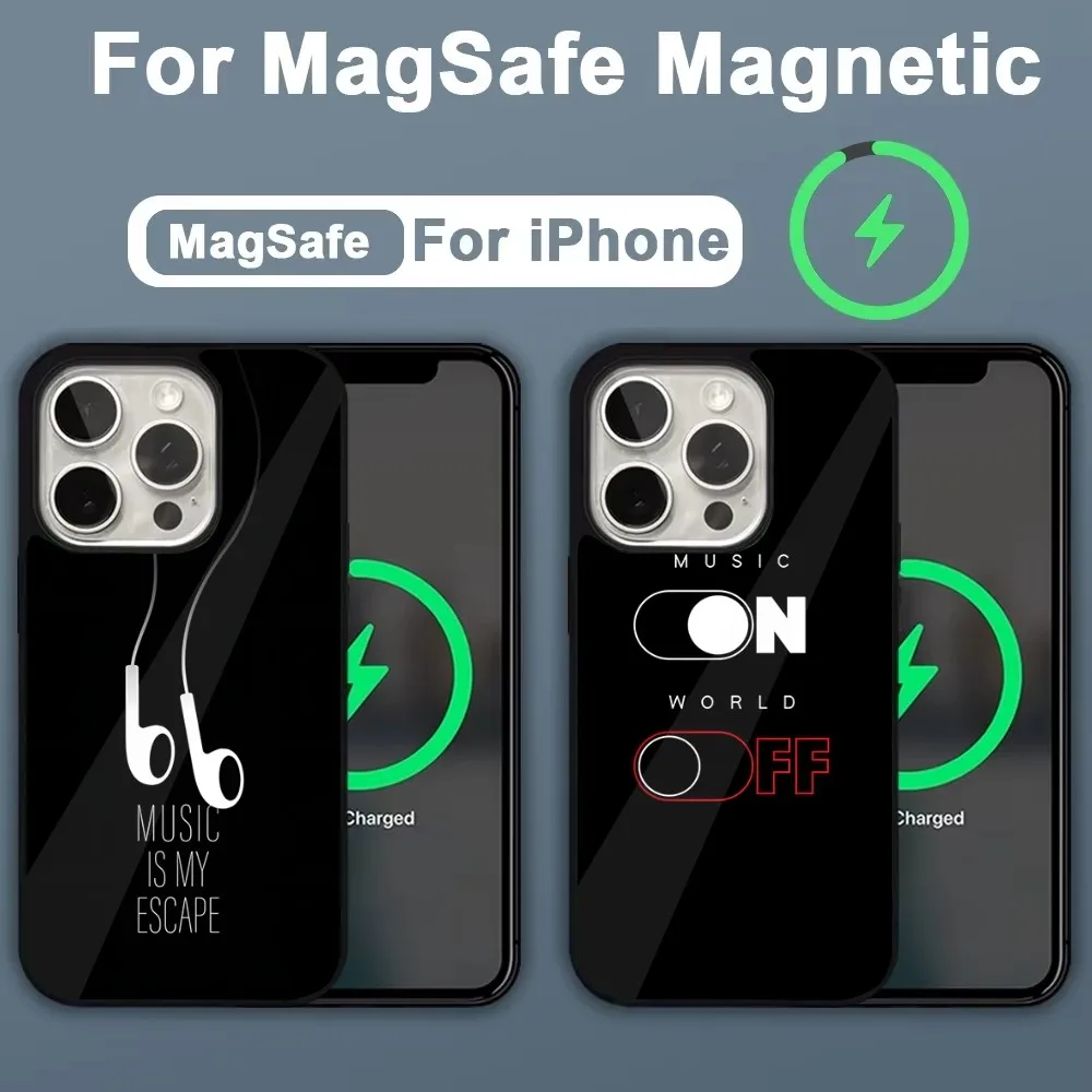 Music On World Off Phone Case For iPhone 16,15,14,13,12,11,Plus,Pro,Max,Mini Magsafe Magnetic Wireless Charging