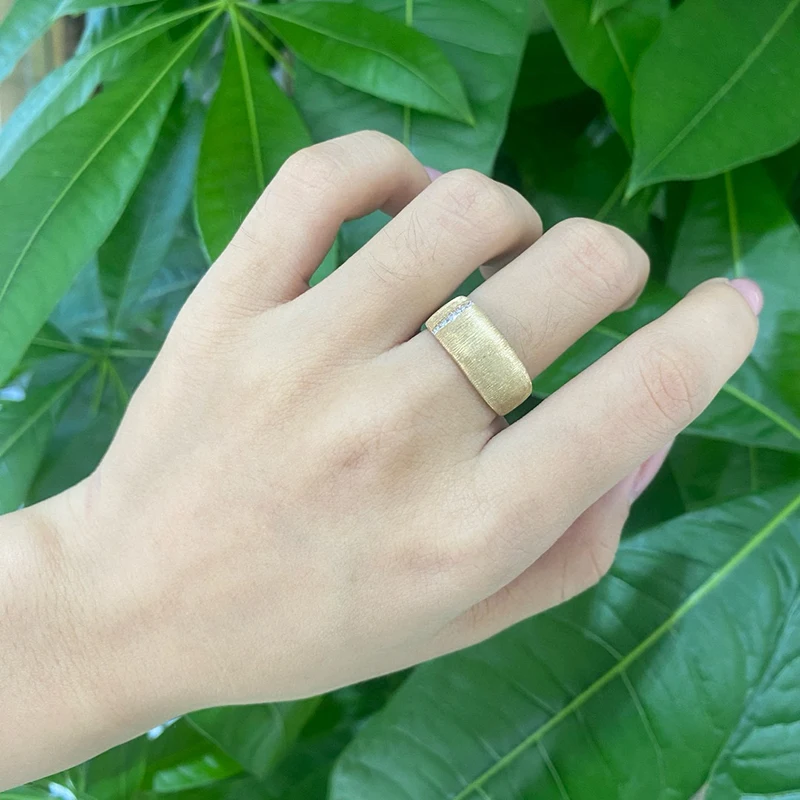 LUOWEND 100% 18K Yellow Gold Rings Vintage INS Style Real Natural Diamond Engagement Ring for Women High Anniversary Gift