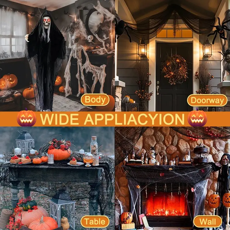 Horror Halloween Decor Czarna tkanina Gaza Dekoracja Halloween do dekoracji wnętrz na zewnątrz, nawiedzony dom Halloween Party Drzwi