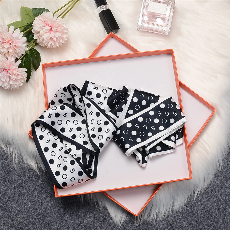 Fashion Letter Circle Twill 100% Silk Scarf Women Head Scarf Wrist Towel Foulard Brand Bag Scarves Summer Neckerchief For Lady