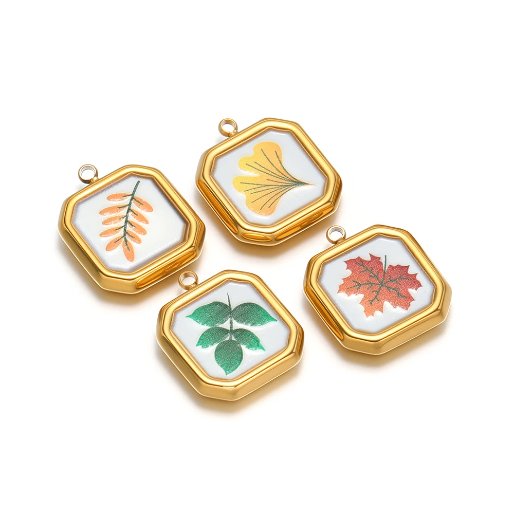 

4pcs High Quality Stainless Steel Multi-style Enamel Leaves Pendants for DIY Jewelry Necklace Charms Bracelet Clothing Material