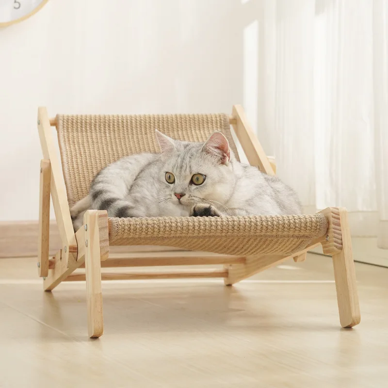 Solid Wood Sisal Recliner Adjustable and Replaceable Solid Wood Sisal Cat Nest All-season Universal Cat Bed