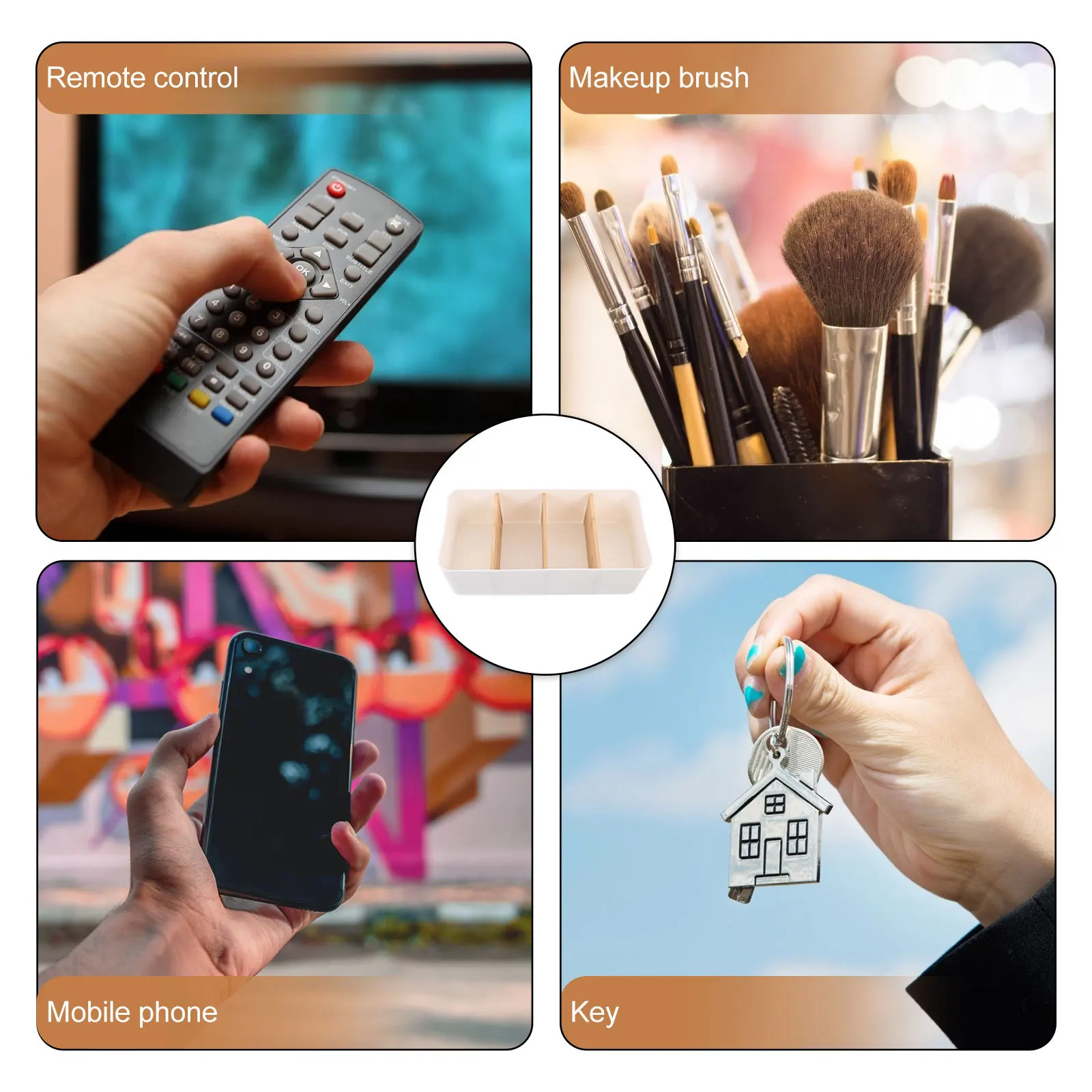 

Bamboo Desktop Organizer Multi-Grid Storage Box Creative Detachable Design for Makeup Remote Controller Sundries Holder