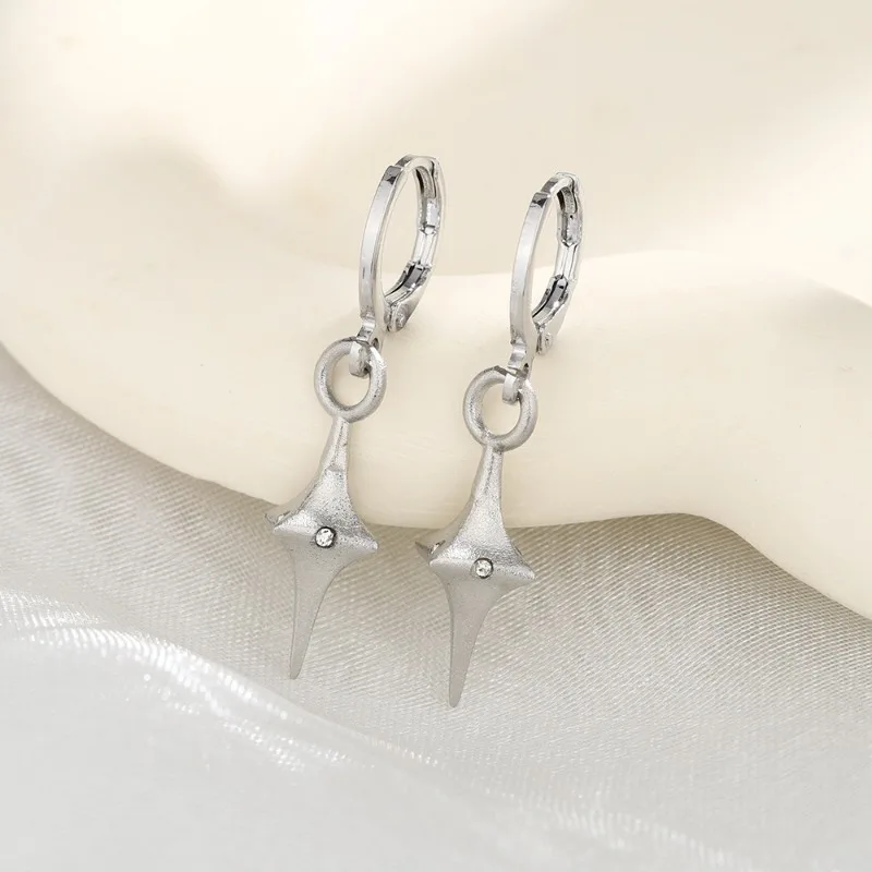 

925 Sterling Silver Geometric Zircon Brushed Cross Star Hoop Earring for Women Fine Jewelry High Luxury Vintage Accessories