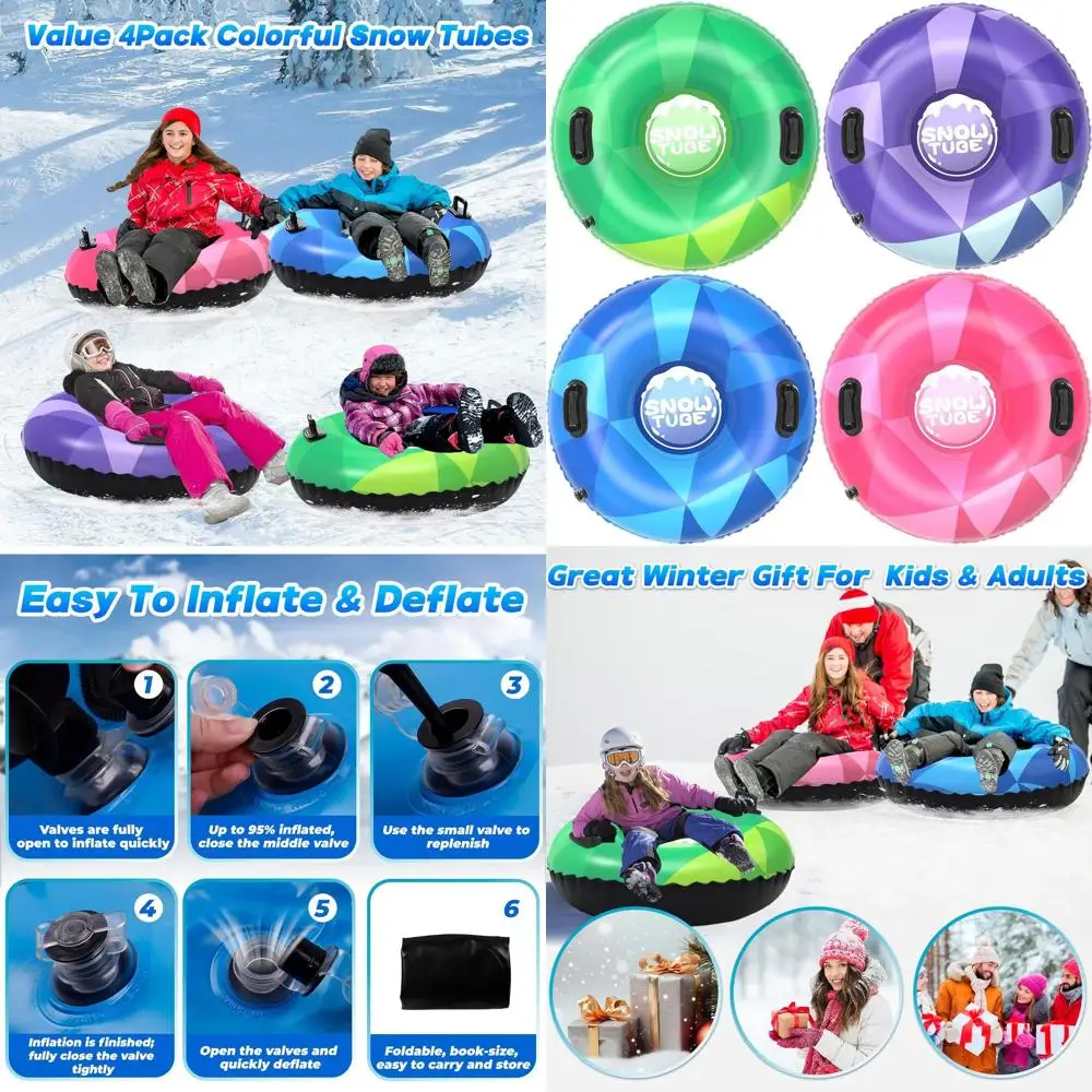 

Family-Friendly Inflatable Snow Tubes with Handles, Durable Sleds for Winter Fun