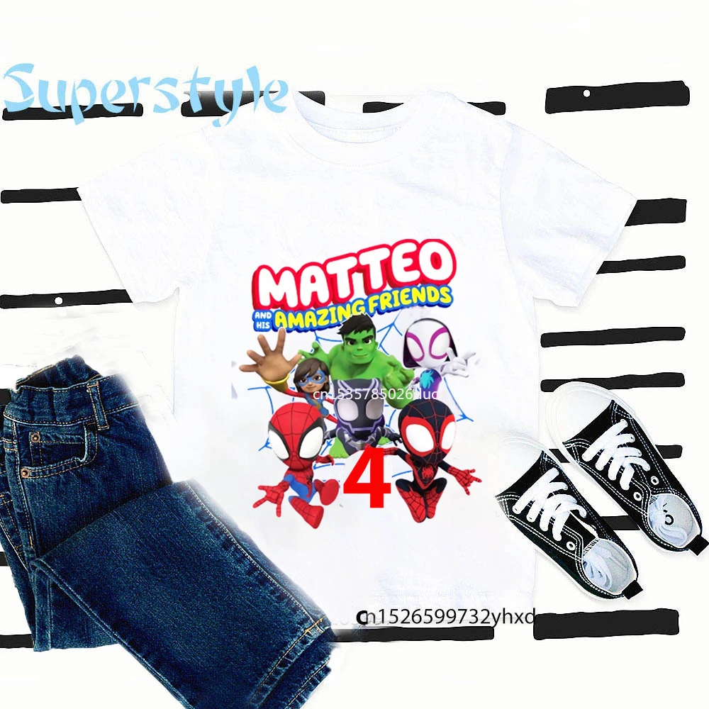 

Summer Spider-Man and His Amazing Friends Birthday Birthday Short Sleeve Shirt Spiderman Personalize Name Birthday Boy T-shirt