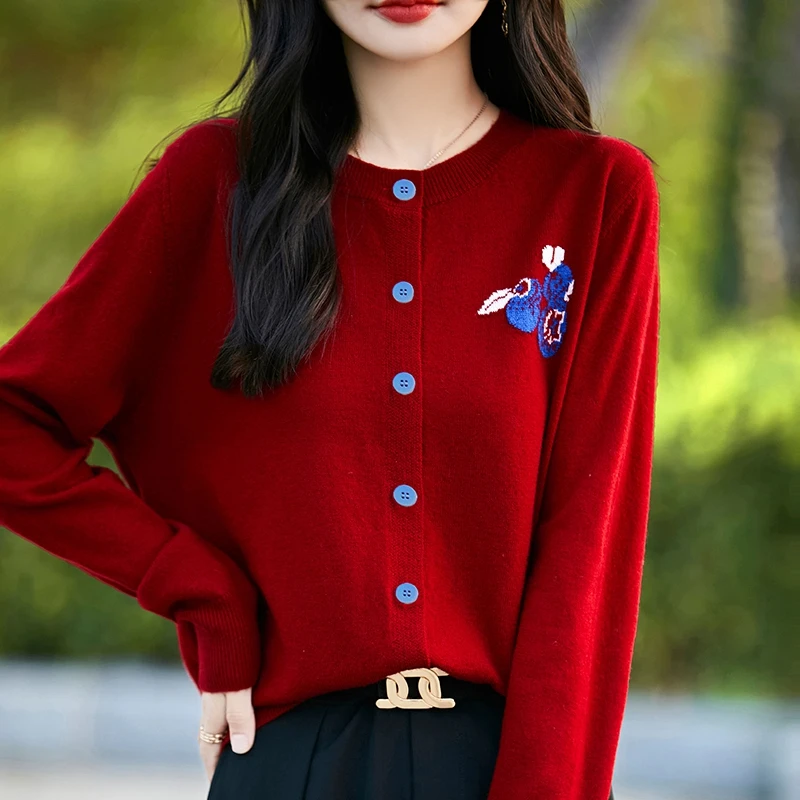 

Autumn Winter Clothing Cardigan Knitwear Women Sweater Thick&Loose Casual Outerwears Embroidery Open Stitch Long Sleeve Tops