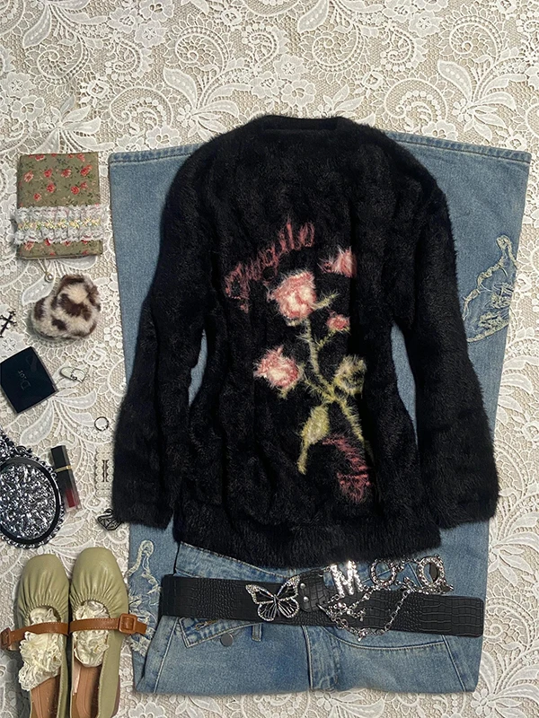 

Мягкий вязаный свитер черного цвета, женский осенне-зимний модный дизайн Sensation, маленький ence, длинный топ из смеси хлопка с кисточками