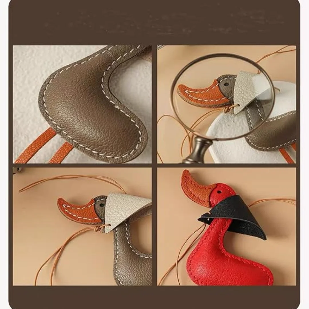 Cute Leather Duck Bag Charms For Women Funny Handbags Tote Bag Accessories Hanging Rope Bag Pendant Key Ring Accessory