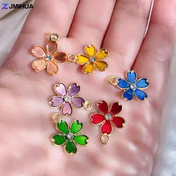 15pcs Enamel Charms Flower With Crystal Pendant Charm For Jewelry Making Supplies DIY Earrings Bracelets Necklaces Accessories