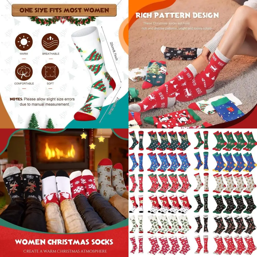 

Bulk Pack of 60 Assorted Christmas Crew Socks: Cotton, Colorful & Fun for Men & Women