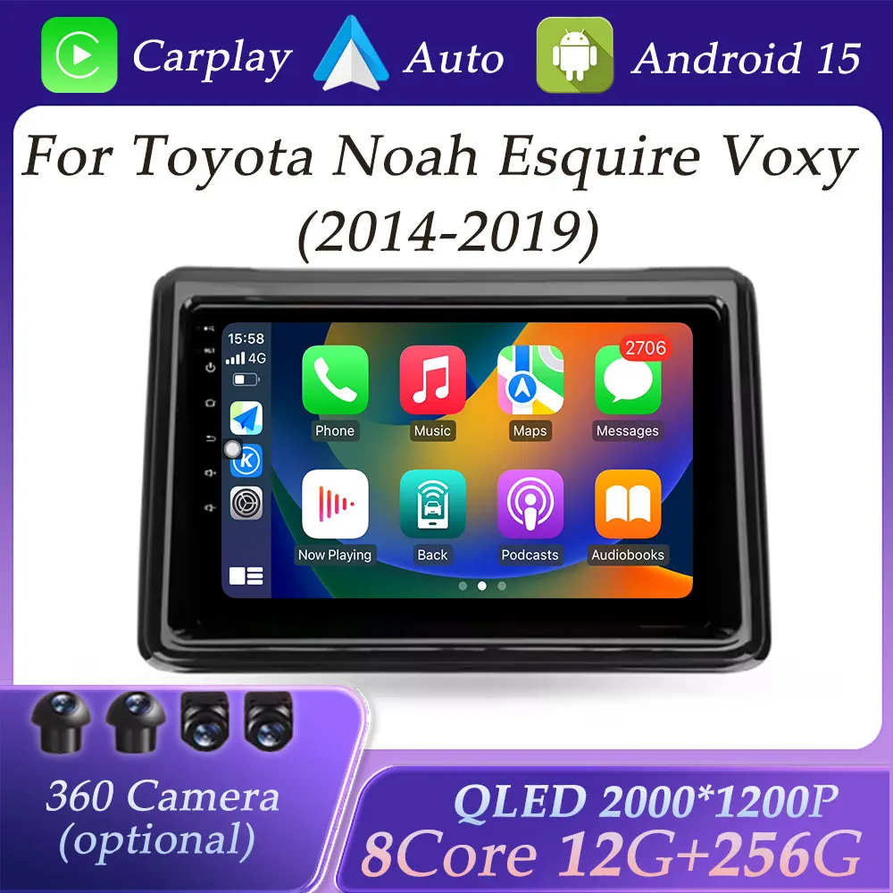 Car Radio Video Multimedia Player for Toyota Noah Esquire Voxy 2014 - 2019 Wireless Carplay Split Screen GPS Navi DSP Stereo BT