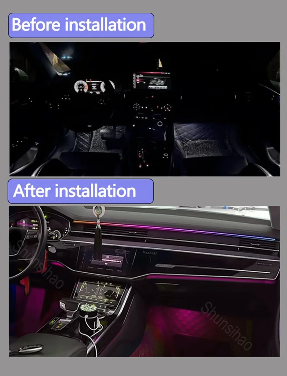 ShunSihao مصباح جو ل A8L A8 2019-2025 ماجيك LED نسخة 256 لون الإضاءة المحيطة البيئة الداخلية تزيين الضوء