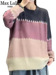 Max LuLu 2024 Ladies Fall Loose Printed Fashion Sweater Womens Casual Warm Knitted Jumpers Classic Luxury O Neck Cotton Pullover