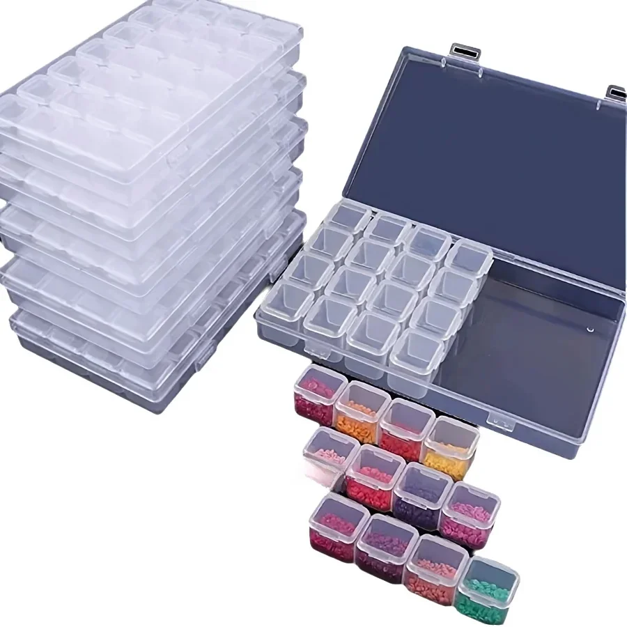 28 Grid Diamond Painting Rhinestone Storage Box, Transparent Plastic Sorting Box for DIY Crafts, Jewelry, Beads, Fuse Beads