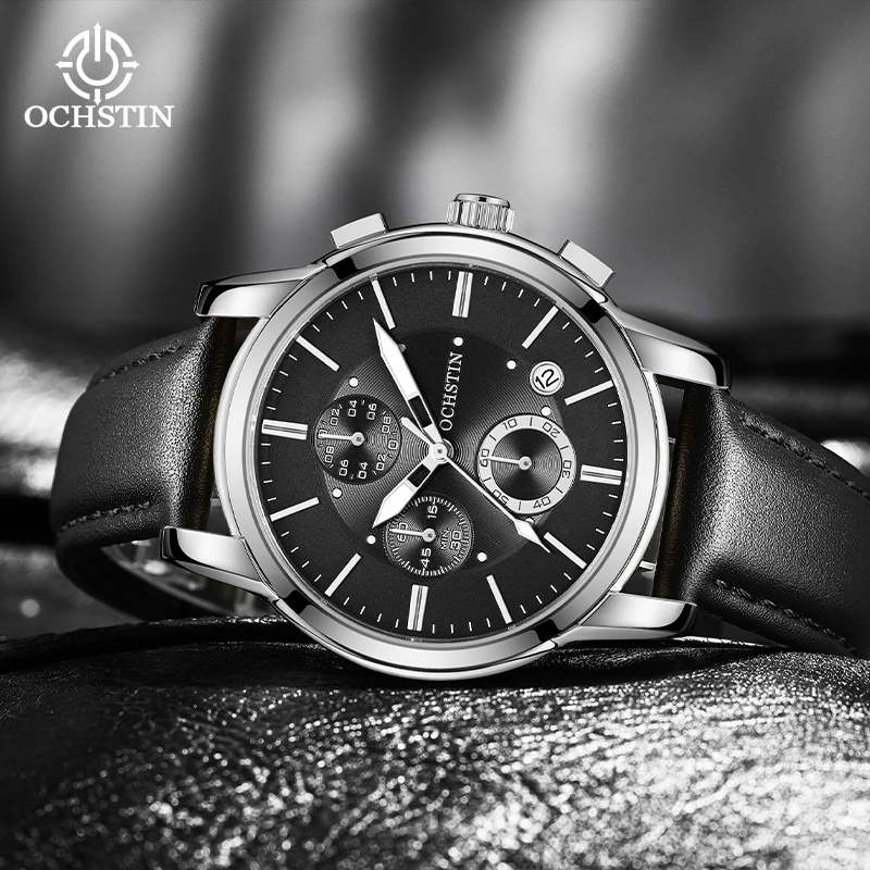 ساعة يد بحزام جلدي من OCHSTIN سلسلة مغامر ساعات حركة كوارتز عرض التقويم ساعة كلاسيكية يومية مقاومة للماء #4