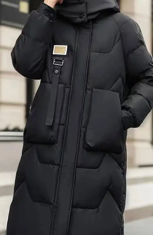 レディースコットン2025ジャケット冬用取り外し可能フード付きロング丈膝下丈厚手コットンコートレディースアウター