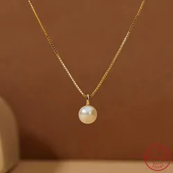 925 Sterling Silver Light Luxury 18k Gold Plating Shell Imitation Pearl Pendant Necklace Women Fashion Clavicle Chain Jewelry